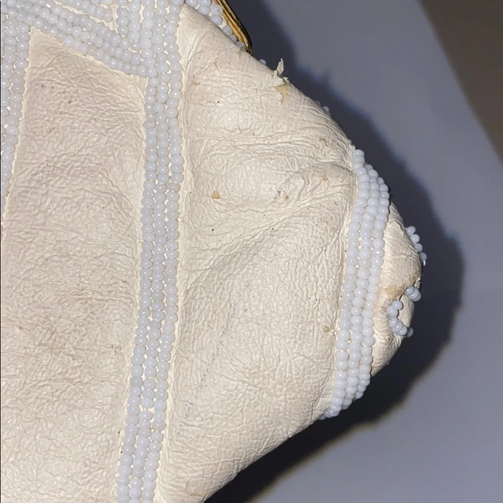 Walborg White Leather and Beaded Shoulder Clutch